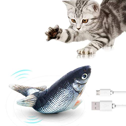 TOPOFU Elektrisches Fisch Katzenspielzeug Realistische Plüsch Simulation Wedelnde Fische Katzenspielzeug USB Elektrische Plüsch Fisch Kicker Katzenspielzeug mit Katzenminze für Katze