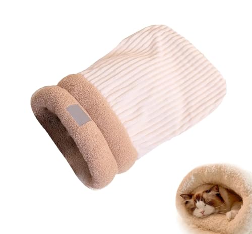 Katze Winterschlafsack Katze Schlafsack Plüsch weiches Haustier Bett weiche Bequeme Katze Winterschlafsack Katze Höhle Bett Katze Nest Bett für Hunde und Katzen bis zu 12 Pfund Beige M