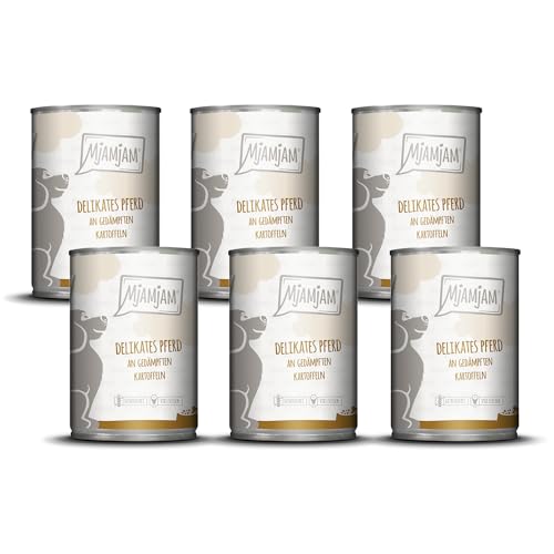 MjAMjAM - Premium Nassfutter für Hunde - delikates Pferd an gedämpften Kartoffeln 6er Pack 6 x 400g getreidefrei mit extra viel Fleisch