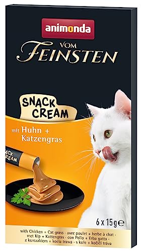 Animonda vom Feinsten Snack Cream - Köstlicher Katzensnack mit zartem Huhn und nahrhaftem Katzengras in praktischen Frischebeuteln 6 x 15 g