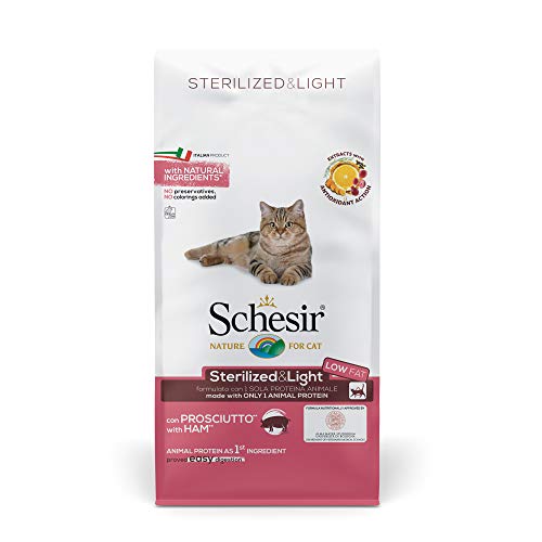 Schesir Katzenfutter für Erwachsene sterilisiert Linie Light mit Schinken Kroketten - Beutelformat 10 kg