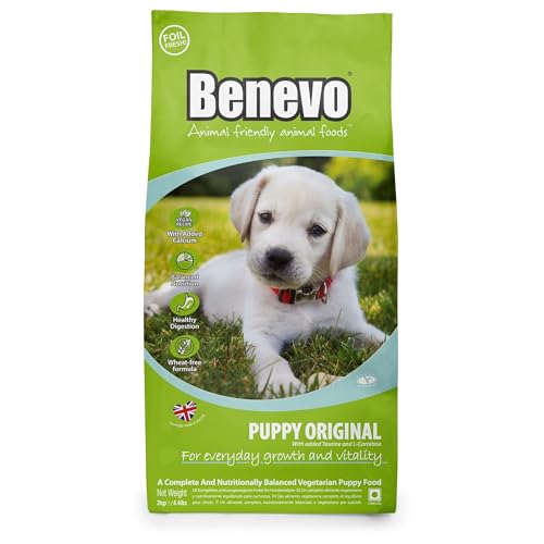 Benevo Veganes Welpenfutter trocken 2kg Hypoallergen weizenfrei GVO-frei Hundefutter für alle Rassen mit essentiellen Fettsäuren Taurin L-Carnitin PETA und Vegan Society UK genehmigt