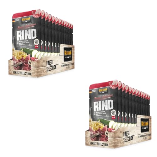 Belcando Finest Selection Adult Rind mit Spätzle und Zucchini Doppelpack 2 x 12 x 125 g Feuchtnahrung für Sensible oder wählerische Hunde Enthält kalt gepresstes Distelöl