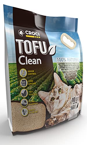 Croci Tofu Clean Litter 10 l klumpende Katzenstreu biologisch abbaubar spült in der Toilette 100 % pflanzlich langlebiger geruchshemmender Sand