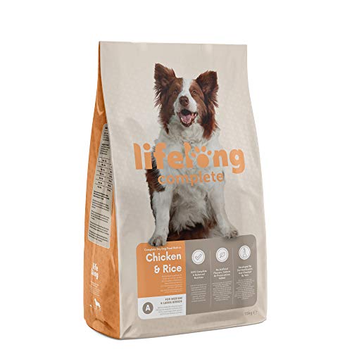 Amazon-Marke Lifelong - Hundefutter fÃ¼r ausgewachsene Hunde Adult aller Rassen Fein zubereitetes Trockenfutter reich an Huhn und Reis 15 kg 1er-Pack