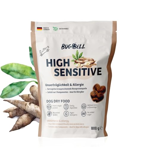 BugBell 800g Premium Trockenfutter Schonkost Nur fünf Komponenten Hypoallergen für Allergikerhunde Insekten Hundefutter bei Ausschlussdiäten