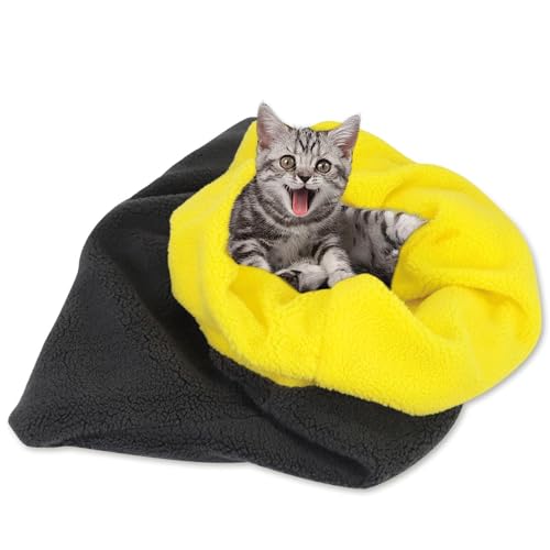 Katzen-Kuschelsack gemütliches Haustier-Nestbett waschbare Katzen-Fleece-Tasche Selbstwärmende Kuschelhöhle mit Kapuze für Haustiere Winterschlafsack für Katzen beruhigendes Bett aus weichem Pl