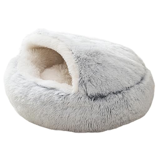 Katzenbett Katzenbett mit Kapuze Weiches Plüsch-Katzennest in Muschelform Bequemes Bett für Hauskatzen winterwarme Katzen- und Hundehütte mit Abdeckung