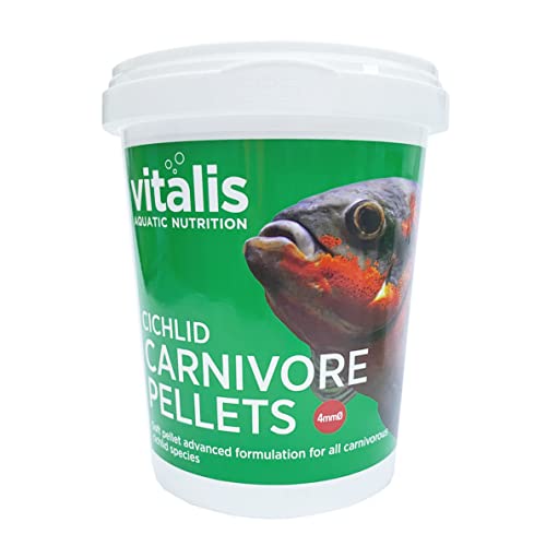 Vitalis Cichlid Carnivore PELLETS 4mm für fleischfressende Cichliden Buntbarsche Granulat Fischfutter für Aquarium Teich Pellets Cichlidenfutter Fischfutter mit natürlichen Farbverstärkern