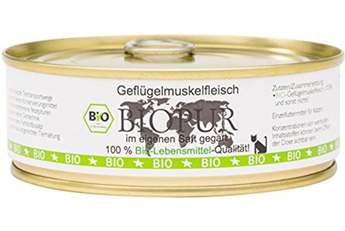 BIOPUR 4er Set Bio Katzenfutter Geflügelmuskelfleisch 200g