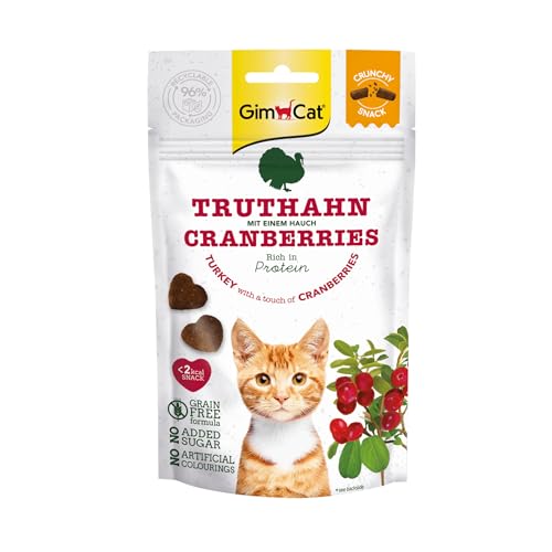 GimCat Crunchy Snacks Truthahn Cranberries   Knuspriges proteinreiches Katzenleckerli   1 Beutel 1x 50 g