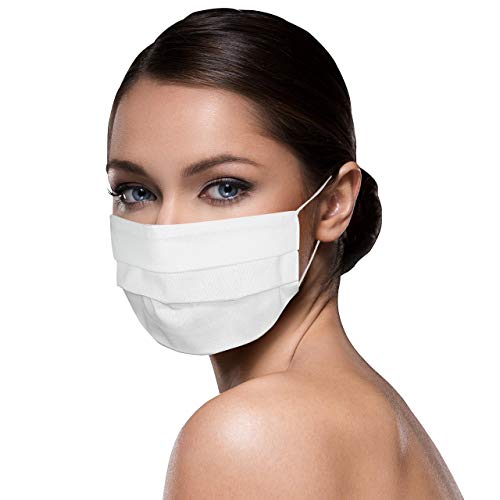 Unisex weiße Stoffmasken Mundschutz Maske Stoff 100% Baumwolle weiß Mund Nasen Schutzmaske mit Motiv Mund und Nasenschutz Maske waschbar WEISS