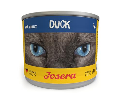 JOSERA Nassfutter Duck 6 x 200 g Adult Premium Katzenfutter nass für ausgewachsene Katzen Ente mit Lachsöl getreidefrei gegen Harnsteinbildung Haarballen Alleinfutter 6er Pack