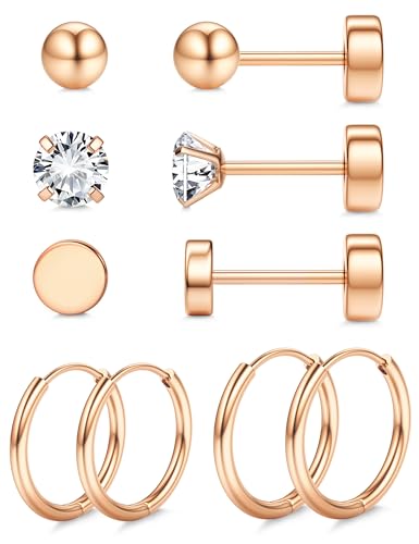 KRFY 5 Paar G23 Titan Ohrringe für Empfindliche Ohren Dot Ball Cubic Zirconia 20G Hypoallergenic Ohrstecker und Creolen Ohrringe Set für Mehrere Piercing Knorpel Flach Zurück Ohrringe für Damen