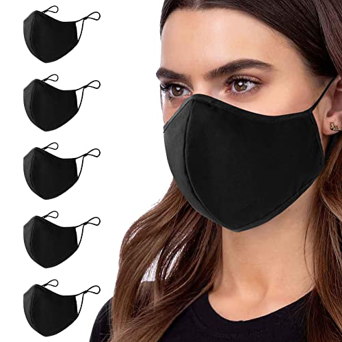 ANSTA Stoffmaske 5 Stück waschbar Gesichtsmasken aus Baumwolle multifunktionale Maske aus Stoff waschbar wiederverwendbar Unisex verstellbar staubdicht weiches Material Schwarz