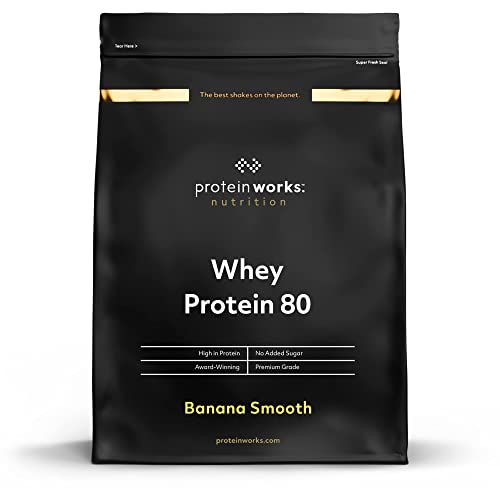 Protein Works Whey 80 Protein Pulver Konzentrat Banana Smooth Premium Eiweißpulver Proteinreich Wenig Zucker 500g