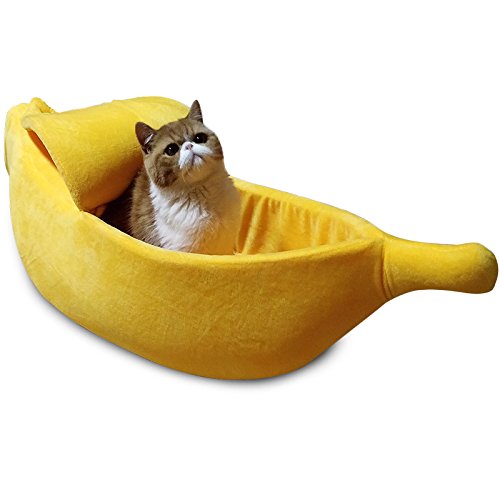 PET GROW Smartlife Cute Banana Cat Bed House Haustier weiche Katze Kuschel Reizendes Haustier Kätzchen Gelb