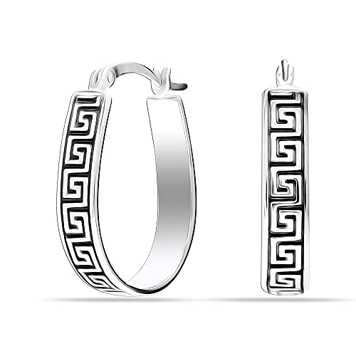 LeCalla 925 Sterling Silber griechischen Schlüssel Muster Creolen Ohrringe kleine leichte Oval antiken griechischen Schlüssel Ohrring Creolen für Frauen - 23MM