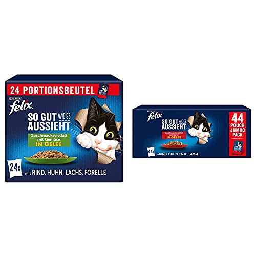 FELIX So gut wie es aussieht Katzenfutter nass in Gelee Sorten-Mix 4er Pack 4 x 24 Beutel 85g So gut wie es aussieht Katzenfutter nass in Gelee Sorten-Mix 44er Pack 44 x 85g