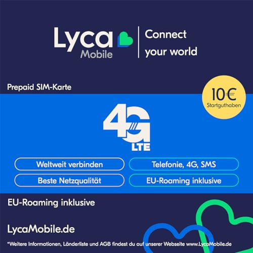 Lyca Mobile Starter SIM Prepaid Karte ohne Vertrag inkl. 10 EUR Startguthaben