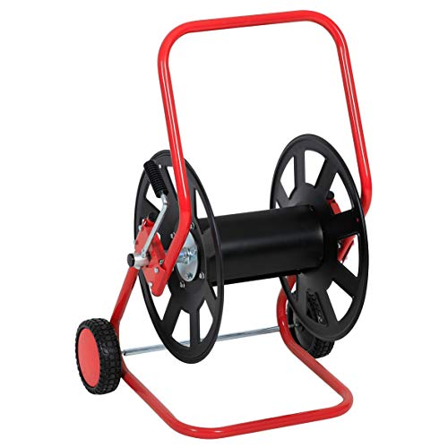 KNAUTHE Schlauchwagen rot schwarz Schlauchaufroller für Gartenschläuche und Schlauchsysteme Schlauchtrommel aus rostfreiem Stahl Schlauchhalter mit Kurbel ca. 80 x 50 x 60 cm