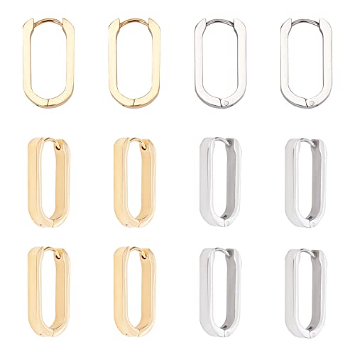 UNICRAFTALE 12pcs Edelstahl Huggie Creolen 21mm Lange Oval Endless Creolen 2 Farben Hypoallergen Huggie Ohrringe Sleepers Sleeper Ohrringe Piercing Ohrringe Kleine Creolen Set