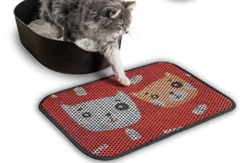 FOREVERPETSUPPLIES 61x 40 6 groß doppellagig Streu Fangmatte wasser  und urinfest buntes Katzen Design Rot