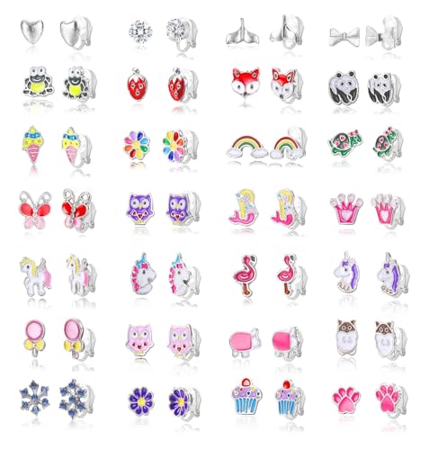 CASSIECA 24 Paare Clip On Ohrring Ohrclips fÃ¼r MÃ¤dchen Kinder Keine Durchbohrten Prinzessin Ohrringe MÃ¤dchen Geschenk Spielen Blume Herz Ohrringe MÃ¤dchen Verkleiden sich Schmuck