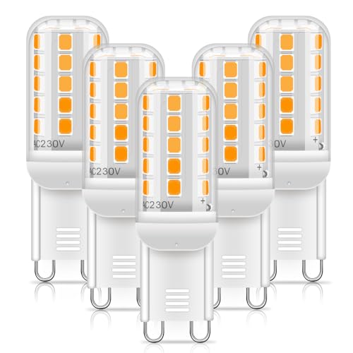 MUSUNIA G9 LED Lampe warmweiß 2700K LED Leuchtmittel 5W entspricht 50W Halogenlampe G9 Glühbirne 450 Lumen kein Flackern nicht dimmbar Enegiesparende G9 kleine Birne 5er Set