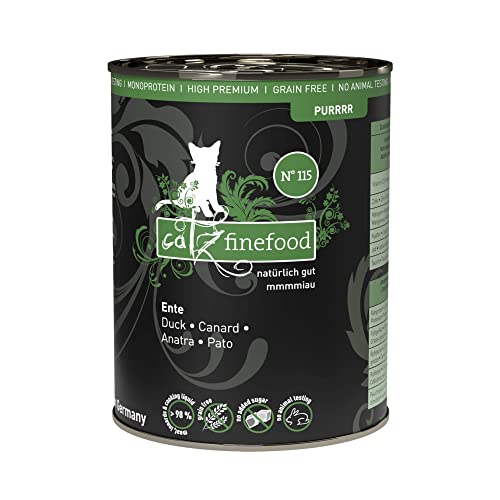 catz finefood Purrrr Ente Monoprotein Katzenfutter nass N 115 für ernährungssensible Katzen 70% Fleischanteil 6 x 400g Dose