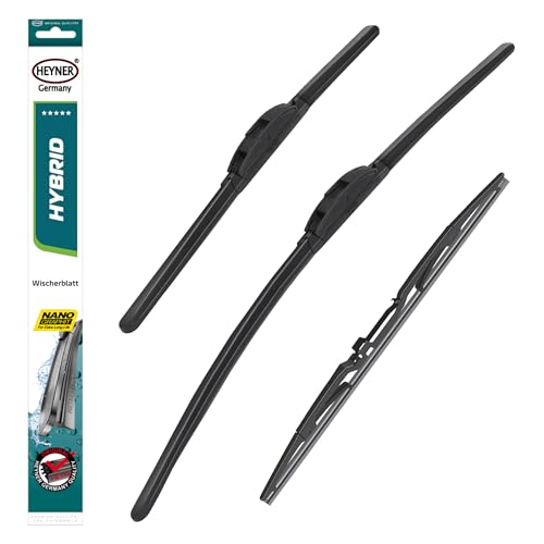 HEYNER Scheibenwischer Set mit Heckscheibenwischer passend für MAZDA 3 09.2013-05.2019 HYBRID Flachbalkenwischer Front- und Heckwischer