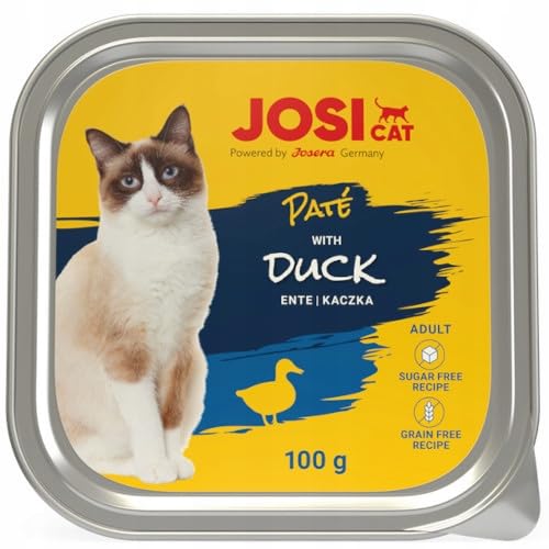 JosiCat Pat mit Ente 16 x 100 g Saftiges Katzenfutter mit Ente Vitamin E D3 getreidefrei Premium Nassfutter für ausgewachsene Katzen Alleinfutter Powered by JOSERA 16er Pack