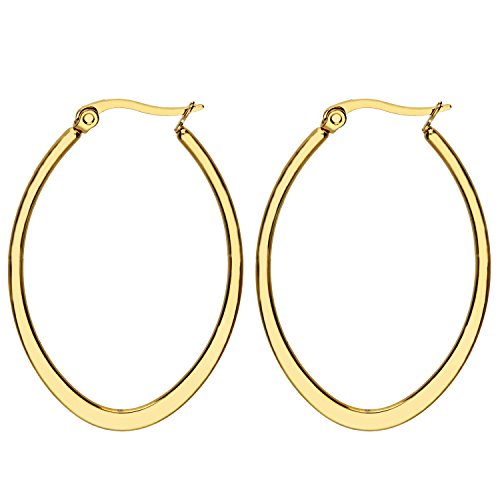 LÖB Creolen Edelstahl 750er Gold Vergoldet Oval 30mm Damen Ohrringe Klappcreolen Modern Minimalistisch Schlicht Leicht Klein Groß Schmuck