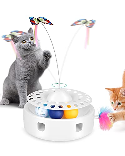 PETTOM Interaktives Katzenspielzeug Feder 3 in 1 Spielzeug Katze Elektrisch Automatische Kätzchenspielzeug Schmetterling Intelligenz Katzen Teaser Ersatz