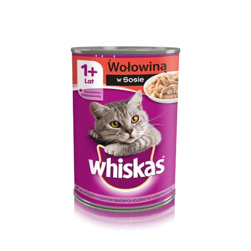 Whiskas Katzenfutter Nassfutter Adult 1 mit Rindfleisch in Sauce 12 Dosen 12 x 400g