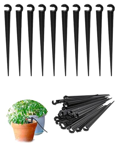 KGDUYC 30 Stück Micro Drip PE Micro Drip Erdspieß Tropfschlauchhalter Micro Drip 11cm langer Erdanker Gartenbefestigungsanker Schwarz