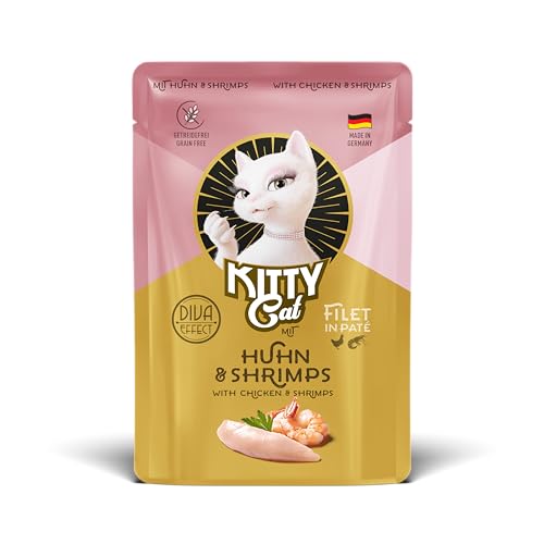 KITTY Cat Filet in Pat Huhn Shrimps 6 x 85 g Gourmet Nassfutter für Katzen feinstes Katzenfutter mit Taurin Lachsöl und Grünlippmuschel getreidefrei mit extra viel Fleisch Made in Germany