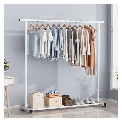 Freistehende Kleiderstange Garderobenstange Auf Rollen Kleiderstange Schienen For Aufhängen Von Kleidung Kleiderbügelständer Mit Schuhregal Industrie-Kleiderstange White 120cm