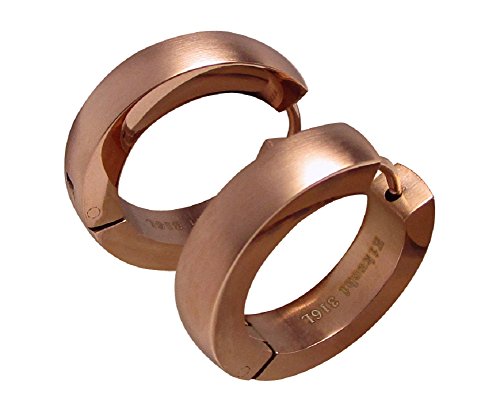 Kikuchi Damen Ohrringe Ohrstecker Edelstahl Klapp- Creolen Rotgold Rosegold Matt XL 22mm ER15101