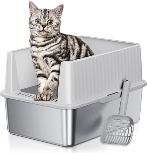 Zarler Deckel 43 3 Lx 34 Wx 30 H cm Kitten aus für große hohem Rand Metal cat Litter Box Grau Nicht klebrig