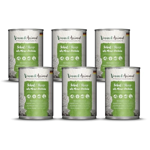 Venandi Animal Premium Katzenfutter Schaf als Monoprotein Nassfutter getreidefrei und naturbelassen 6er Pack 6 x 400g