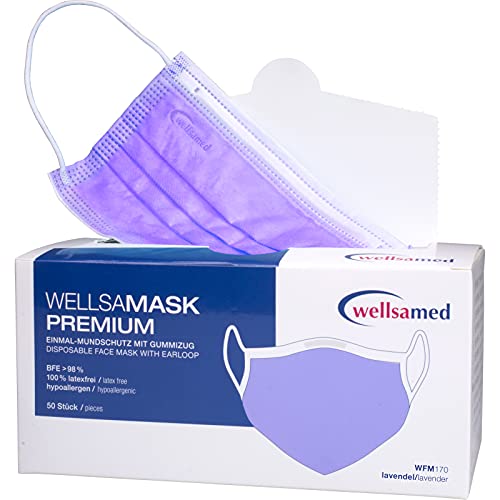 wellsamed wellsamask medizinischer Gummizug Nasenschutz Masken 50 Stück Lila lavendel CE EN 14683 IIR 2R 3 lagig