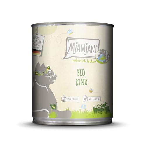 MjAMjAM Premium Nassfutter für Katzen - natürlich lecker Bio Rind 1er Pack 1 x 800g getreidefrei mit extra viel Fleisch