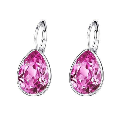 XUPING Kristall Tropfen Ohrringe für Damen Ohrringe Silber Creolen Hängend Rosa Strass Hypoallergenic Jewelry Pink