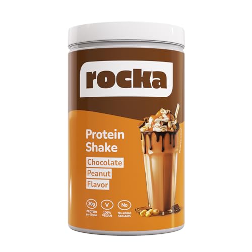 rocka Protein Shake veganes Proteinpulver Pflanzliches Protein Pulver mit 20 g Protein pro Portion Multikomponentenprotein 100% Geschmack No Whey 1000 g Chocolate Peanut