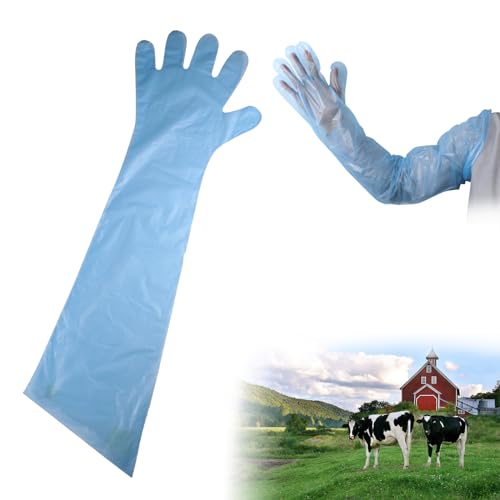 Langarm Veterinär Handschuh Veterinär-Handschuhe Dehnbare Einweghandschuhe Handschuhe zur Viehbesamung Einweg Weichplastikfolie Handschuhe Veterinärhandschuhe Extra Lange Stulpe 90 cm Hellblau 30pcsu