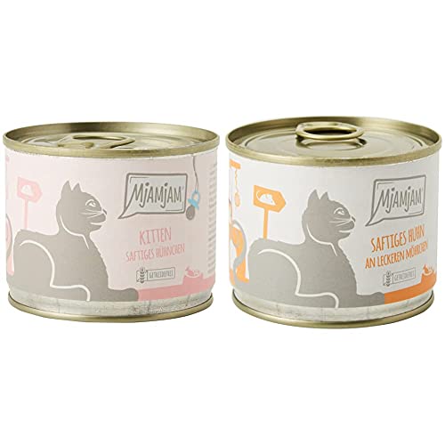 MjAMjAM - Premium Nassfutter für Katzen - Kitten saftiges Hühnchen mit Lachsöl 6er Pack 6 x 200 g Premium Nassfutter für Katzen - saftiges Huhn an leckeren Möhrchen 6er Pack 6 x 200 g