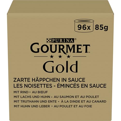 PURINA Gold Zarte Häppchen in Sauce Katzenfutter nass Sorten Mix 96er Pack 96x 85g