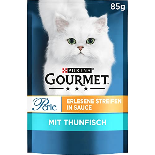 PURINA GOURMET Perle Erlesene Streifen Katzenfutter nass mit Thunfisch 24er Pack 24 x 85g