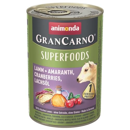 animonda Gran Carno adult Superfoods Hundefutter Nassfutter für ausgewachsene Hunde Lamm Amaranth Cranberries Lachsöl 6 x 400 g 6er Pack 6 x 0.4 kilograms